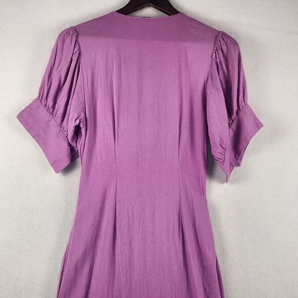 Free People Vintage Summer Puff Sleeve Maxi Dress Women XS/S Purple Tie Front - Picture 10 of 16